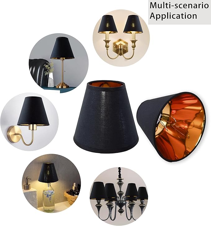 TAaMTYH small lamp shade chandelier shades set of 3，Fabric Lampshade for Wall Lamp，chandelier shades，small table lamps，For Cutting Edge bulbs, Clip-on Fitter Lampshade，3" X 6" X 5"