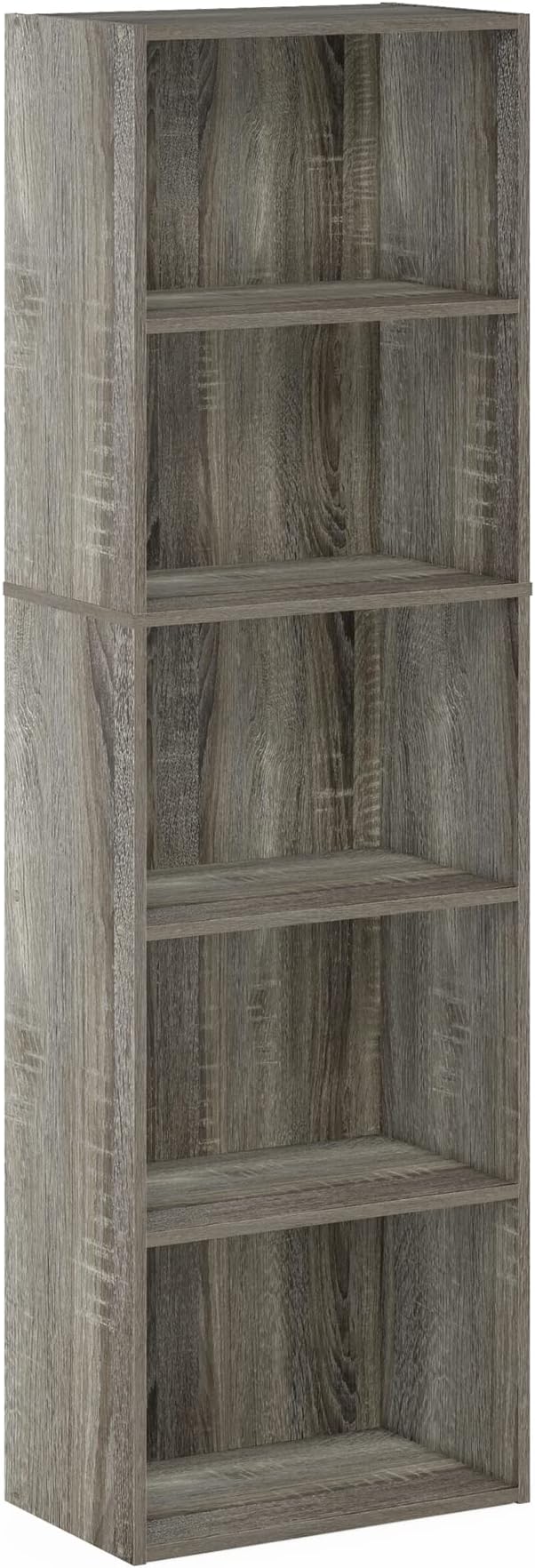 Furinno LUDER Book Shelf, 5-Cube Bookshelf, Bookcase with Open Shelf, 9.4 x 15.8 x 52, for Living Room, Bedroom, Home Office, French Oak