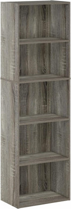 Furinno LUDER Book Shelf, 5-Cube Bookshelf, Bookcase with Open Shelf, 9.4 x 15.8 x 52, for Living Room, Bedroom, Home Office, French Oak