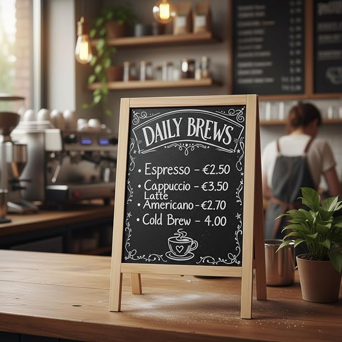 Henoyso 2 Pcs 16" x 10" Small Chalkboard Easel Tabletop Chalkboard Signs Menu Wooden A Frame Sandwich Board for Table, Double Sided with 2 Erasers for Bar Parties Display Home Decor(Wooden)