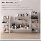 4NM No Assembly Folding Bookshelf Storage Shelves 4 Tiers Vintage Bookcase Standing Racks Study Organizer Home Office (All White)