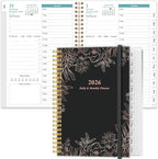 Daily Planner 2026 Full Page Per Day- 2026 Daily & Monthly Planner from January 2026 to December 2026, Day Planner 2026 with 12 Months Tabs, 6.4" x 8,5", Black Flowers