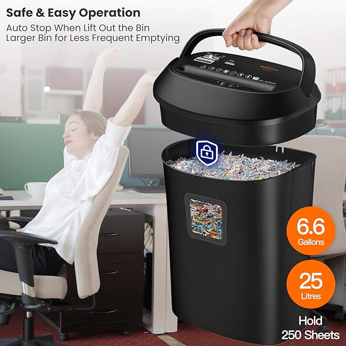 VidaTeco Paper Shredder 14-Sheet Cross-Cut Shredder with US Patented Cutter,Also Shreds Card/CD,Heavy Duty Paper Shredding Machine for Home Office,Fast with Jam Proof System,6.6-Gallon Basket (ETL)