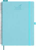 BEZEND 2026 Planner Weekly and Monthly (8.5" x 11" Spiral) Daily Calendar with Hourly Timeslots & Tab (Jan-Dec) Note & Expenses, Pen Holder, Inner Pocket, Vegan Leather Softcover - Sky Blue
