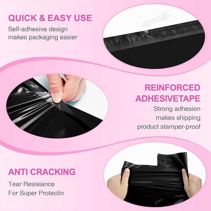 Metronic Poly mailers 10x13'' 100pcs with 4x6 Thermal Labels 100pcs, Strong Adhensive Shipping Bags for Clothing,Waterproof Mailing Bags for Shipping, Shipping Envelopes for Small Business,Black