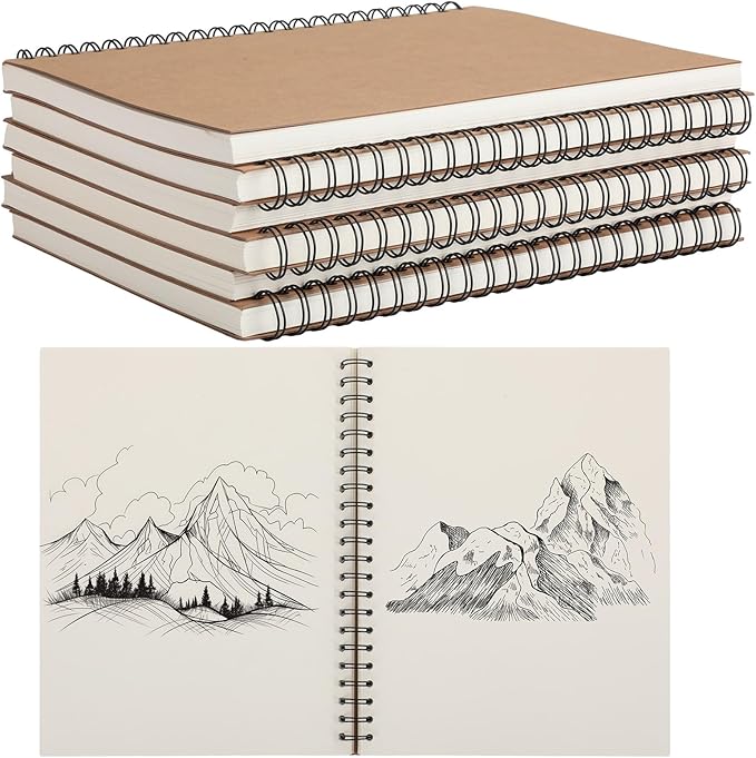 PerKoop 12 Pcs 8.5"x11" Spiral Sketch Pad A4 Large 100 Sheet Blank Notebook Sketch Pads 60lbs (100gsm) Xmas Gifts Sketching Drawing Pad Journals Art Sketchbook for Teachers Students Kids