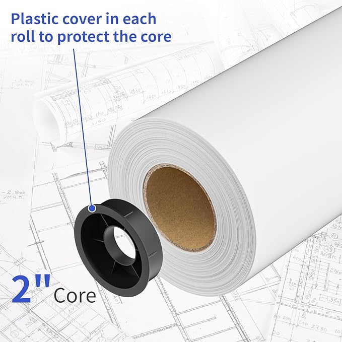 Wide Format Paper 24 In x 150 Ft, 2 Rolls Plotter Paper on 2" Core, CAD Bond Rolls for CAD Printing on Wide Format Ink Jet Printers,Choice for Engineering Plans, Architectural Designs and GIS Maps