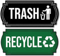 Recycle and Trash Magnets for Kitchen Cans and Recycling Bins, Dual Trash and Recycle Magnet for Garbage Can Logo Symbol, 2 Magnetic Sticker Adhesives, 6.5x3 Inch Design Home Outdoor Waste (Green)