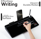 HURUC Small Glass Desktop Whiteboard with Storage,15.3"x7.08"x2.16" inch Desktop Dry Erase Board with Markers & Duster, Desk White Board Buddy Organizer for Home, Office, School (Black)