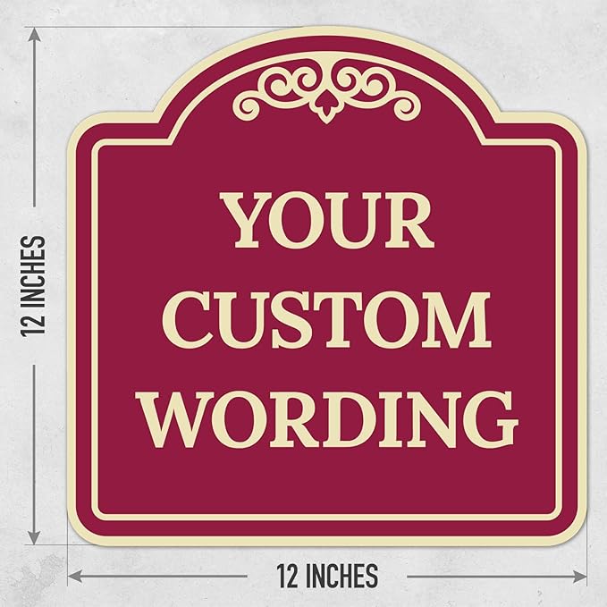 Custom Decorative Sign, Personalized Metal Sign for Business, Driveway, Home, Airbnb, Office Door Plaque,Burgundy Background Sign, 12x12 Inches, ACM, Fade Resistant, Made in USA by Sigo Signs
