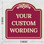 Custom Decorative Sign, Personalized Metal Sign for Business, Driveway, Home, Airbnb, Office Door Plaque,Burgundy Background Sign, 12x12 Inches, ACM, Fade Resistant, Made in USA by Sigo Signs