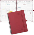 POPRUN Planner 2025-2026 (Medium - 6.5'' x 8.5'') Academic Weekly Calendar (July 2025 - June 2026) with Hourly Time Slots, Monthly Tabs, 100GSM Thick Papers, Spiral Leather Cover - Burgundy Red