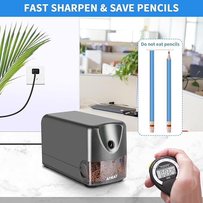AFMAT Heavy Duty Electric Pencil Sharpener, Auto Stop Classroom Pencil Sharpeners for 6-11mm No.2/Colored Pencils, Pencil Sharpener for Large Pencils, Sharp Point, Save Pencil, PSX3