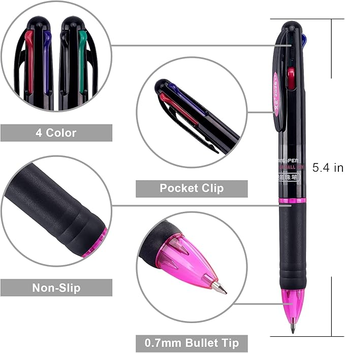 Bribobo 8 Pack Multicolor Ballpoint Pens 4-in-1 0.7mm Colored Retractable Ballpoint Gift Pens for Office School Supplies Students Gift