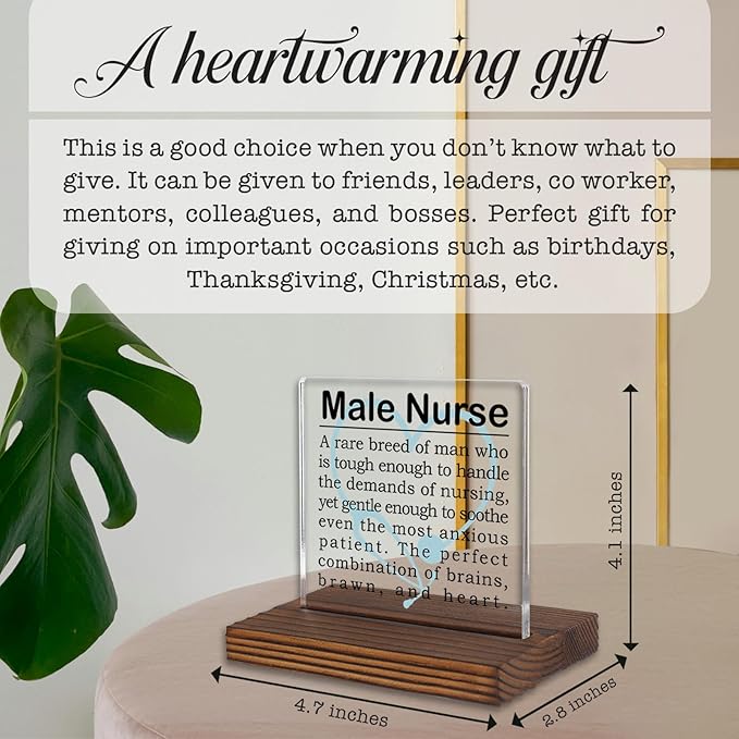 Male Nurse Gifts, Appreciation Desk Sign for Men in Nursing, Inspirational Recognition Plaque for Compassionate and Strong Healthcare Professionals PA044