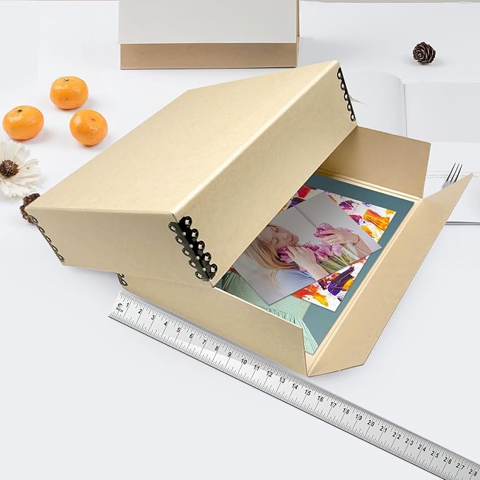 Lineco Museum Archival Storage Box, 14.75x18.75x3 in. Drop Front Design. Acid-Free with Metal Edge. Organize Photos, Pictures, Prints, Documents, Crafts, DIY. Tan, 1 Pack