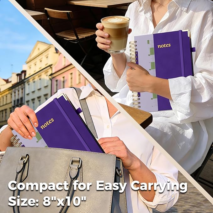 XYark Line Hardcover Spiral Notebook with Removable Dividers Tabs & Ruler, 5 Subject Notebook College Ruled, 300 Page, Large 8"x10" B5 Notebooks for Work School, Lined Journal for Women & Men, Purple