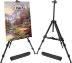 T-SIGN 72 Inches Tall Folding Easel Stand for Display, Aluminum Metal Tripod Art Easel Adjustable Height from 22-72 - Instant Poster Easels for Painting Canvas - Floor Standing Easel (Pack of 2)