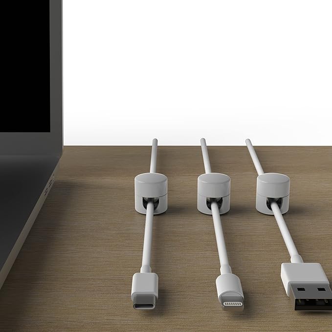 ICONIT Cable Anchors for Desk Organization White | Premium Aluminum Cord Organizers | Charger + Cable Management Clips for Home & Office | Stylish, Sturdy, & Functional | (3 Pack)