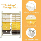 DORTALA 15-Drawer Rolling Storage Cart with Drawers, Rolling Utility Cart w/Removable Drawers & Universal Wheels, Tools Scrapbook Paper Organizer for School, Office, Home, Classroom (Yellow)