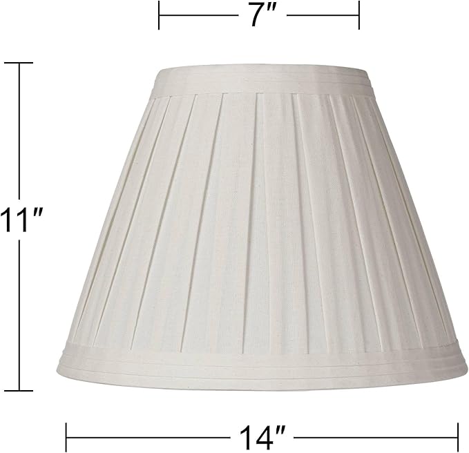 Creme Linen Large Box Pleat Lamp Shade 7" Top x 14" Bottom x 11" High (Spider) Replacement with Harp and Finial - Springcrest