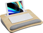 HUANUO Lap Laptop Desk - Portable Lap Desk with Pillow Cushion, Fits up to 15.6 inch Laptop, with Anti-Slip Strip & Storage Function for Home Office Students Use as Computer Laptop Stand - Light Wood