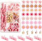 78 Pieces Push Pins Set Cute Thumb Tacks Decorative Flower Push Pins for Wall Cork Board Bulletin Boards with Storage Box（Pink Style）