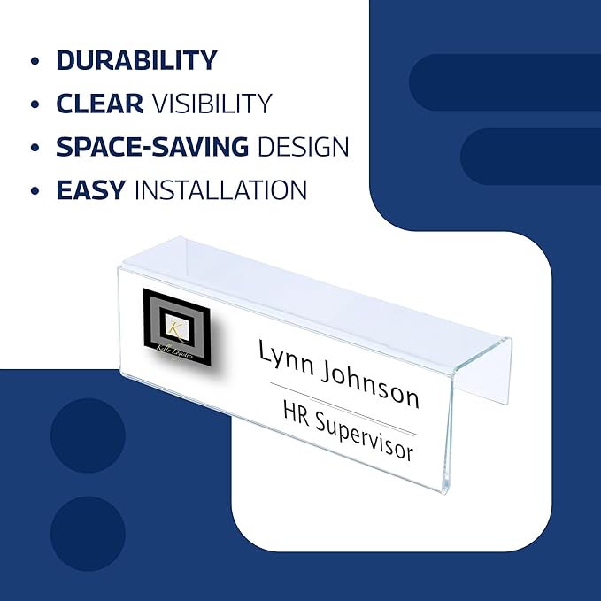 20-Pack 6" x 4" Acrylic Name Plate Holders – Hook-Style Name Tag Display for Cubicle Walls, Office Doors, or Panels by Plastic Products Mfg.