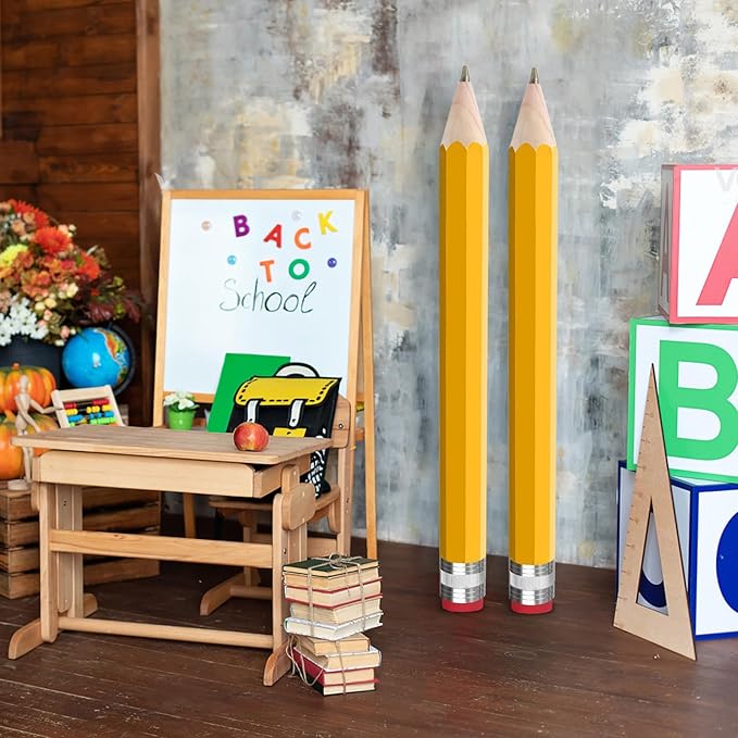 smrtcol 2 Pack Wooden Jumbo Pencil for Prop Gifts Decor 14 Inch Funny Big Novelty Pencil with Cap Yellow