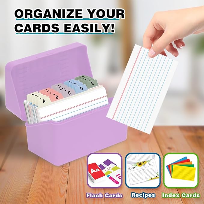 H4D 3x5 Index Card Holder with 100 Heavyweight Ruled Index Cards and 25 Plastic Dividers, Light Purple
