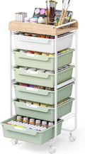 Rolling Storage Utility Cart With 6 Drawers,Art Supply Craft Organizer,Sewing Makeup Organizer And Storage,Office Organization Wooden Tabletop,Green
