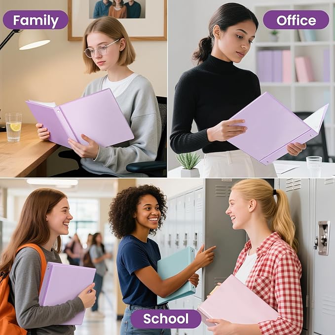 SUNEE 3 Ring Binder 1.5 Inch 1 Pack, Clear View Binder Three Ring PVC-Free (Fit 8.5x11 Inches) for School or Office Supplies, Purple
