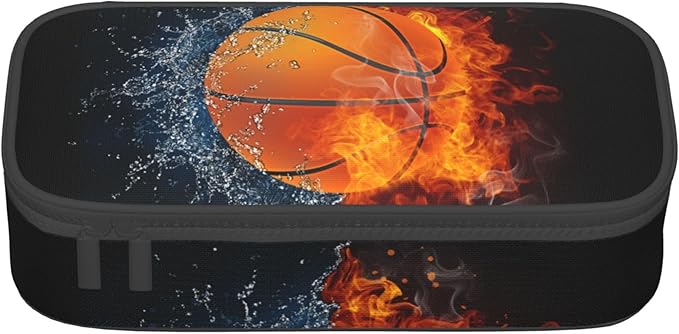 Basketball Pencil Box Black Kids Pencil Case for Boys Youth, Big Capacity Canvas Pen Pouch Marker Bag, Portable Travel Storage Box Desk Office Organizer, Sports-Themed Stationery Organization Bag