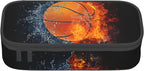 Basketball Pencil Box Black Kids Pencil Case for Boys Youth, Big Capacity Canvas Pen Pouch Marker Bag, Portable Travel Storage Box Desk Office Organizer, Sports-Themed Stationery Organization Bag