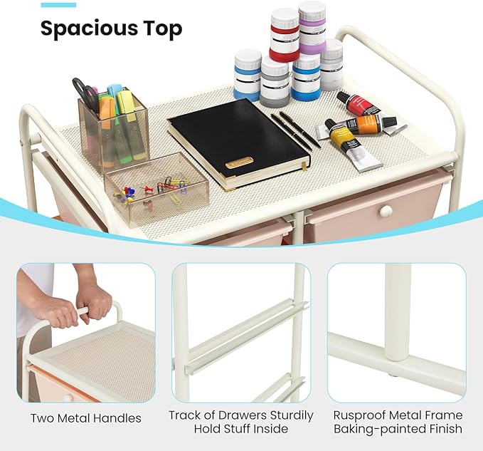 GLACER 10 Drawer Rolling Cart, Storage Cart with Lockable Whieels & Metal Frame, Trolley for Art Craft Oganizer, Mobile Utility Cart for Office, School, Classroom, Kitchen (Multicolor)