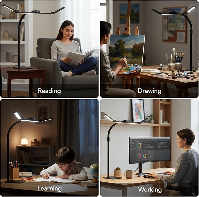 Galnolt LED Desk Lamp for Home Office with Base, 28.2" Adjustable Gooseneck Swing Arm Ultra Bright Desk Light, Dimmable Architect Table lamp for Desktop Computer Light, Reading, Study, Workbench