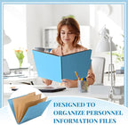12 Pcs Classification Folders Letter Size 3 Pocket Dividers Employee File Folder with 2 Prongs Fasteners, 2 in Expansion Heavy Duty Pressboard File Holder for School Office Medical Document(Blue)