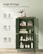VASAGLE Floor Storage Cabinet, Freestanding Storage Unit with 4 Doors, Adjustable Shelves, 11.8 x 23.6 x 43.3 Inches, for Entryway, Bathroom, Forest Green UBBC552C01