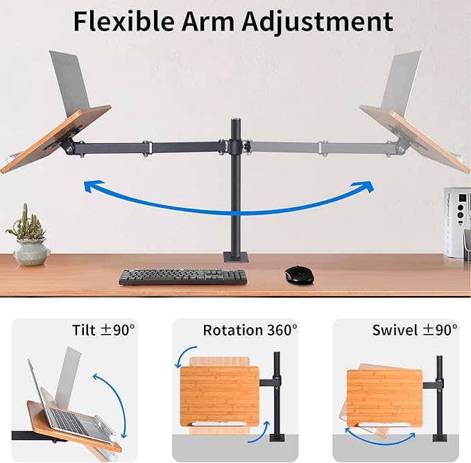 wishacc Premium Height Adjustable Book Stand - Clamp-On Tabletop Holder with Sturdy Page Clips | Aluminum Alloy & Wood Construction for Reading