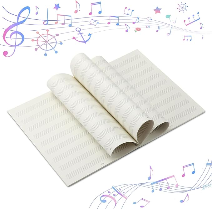 MUDOR Spiral-Bound Blank Sheet Music Notebook, 100 Pages Wide Staff Manuscript Paper with 100 GSM Thick Paper, Non-bleeding, Piano Guitar Composition Notebook for Composers, Students and Musicians (Blue)
