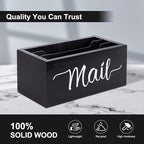 Lucundm Desk Mail Organizer, Mail Organizer Countertop with 3 Slots, Wood Desk Mail Storage Box, Envelop Holder for Home Office (Black-3 Slot)
