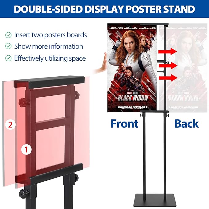 VAIIGO 2Pack Poster Stand for Display, Heavy Duty Floor Standing Sign Holder, Double-Sided Poster Board Stand, Adjustable Height Up to 80 inch, Outdoor Banner Stand for Board & Foam Display, Black