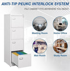 PEUKC 4-Drawer File Cabinet, 16.3" Deep Vertical Filing Cabinet with Lock, Metal File Cabinet for Home Office, Anti-Tip 4 Storage Drawers for Letter/Legal/A4/F4 Size (Assemble Required, White)