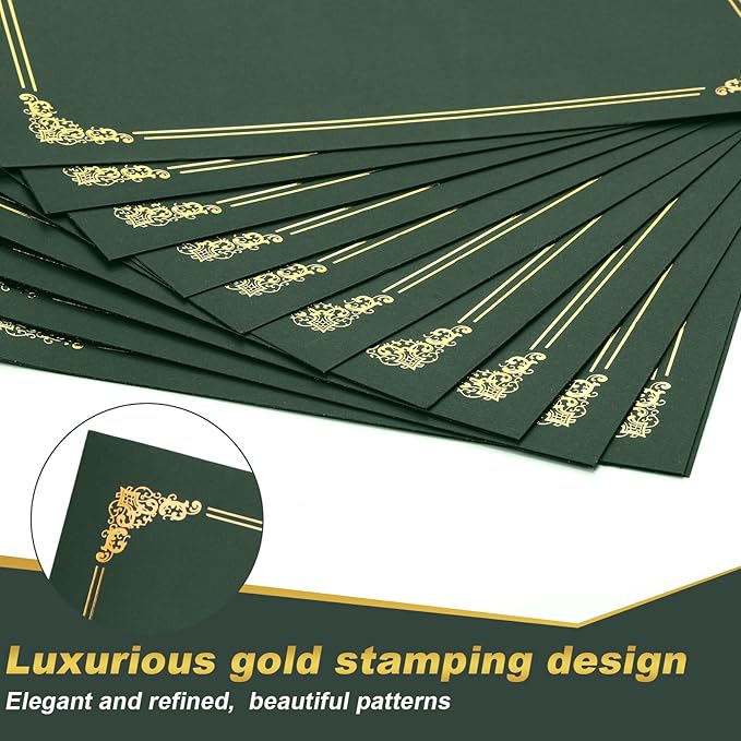 Fainne 120 Packs Certificate Holders Bulk, Diploma Covers Gold Foil Border, Document Covers for Letter Size 8.5x11 Award Certificates, Cardstock, Document Papers, Paper Card Stock(Green)