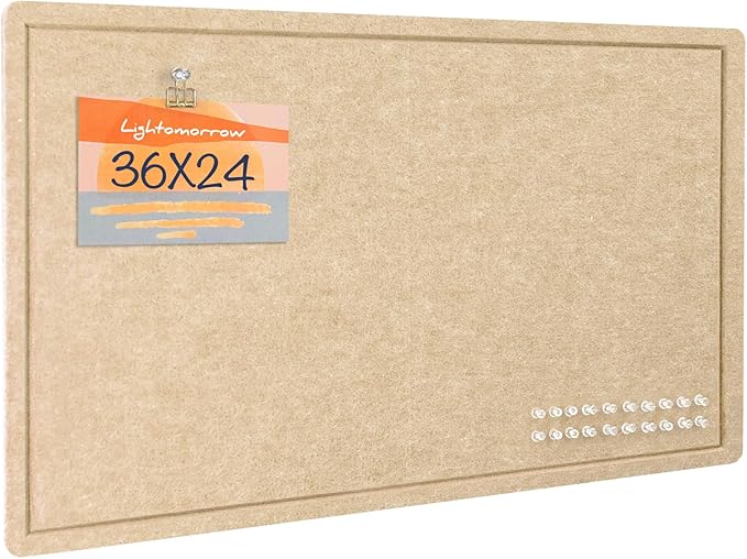 Lightomorrow Bulletin Board, 36 x 24 inches Felt Board - Decorative Pin Board, Cork Board Alternative for Wall, 3' x 2' Foldable Self-Adhesive Vision Board Prayer Board with 20 Pushpins - Beige Brown