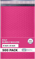 MAILERVIEW Hot Pink Small Bubble Mailers 4x8 Inch #000 | Thick Padded Poly Bubble Mailer Envelopes | 500 Pack Bulk | Trading Card Sports Card Shipping