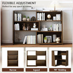 IOTXY Wooden Extendable Shelf Bookcase - 3-Tier Ladder Low Short Bookshelf for Small Space or Corner, Dark Walnut, L