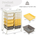 GLACER 15 Drawers Rolling Cart, Storage Cart with w/Removable Drawers & Steel Frame, Multipurpose Organizer Cart w/Sleek Handle, Utility Cart on Lockable Wheels for Home, School, Office (Yellow)