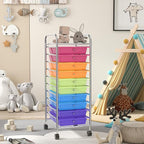 GLACER 10 Drawers Rolling Cart, Storage Cart with w/Removable Drawers & Steel Frame, Utility Mobile Trolley w/Universal Casters & 2 Brakes, Organizer Cart for Home, School, Office (Rainbow)