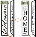 Double-sided Welcome to Our Home Wooden Sign Stand with Magnetic-adhesive Wreath for Front Door, 47" Vertical Farmhouse Welcome Porch Sign, 2in1 Large Tall Porch Leaner Decor for Outdoor Patio Garden